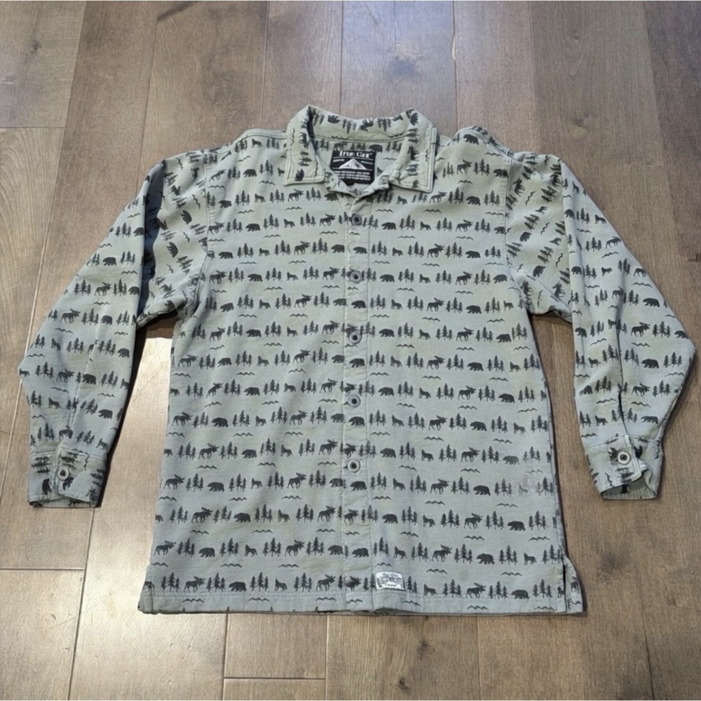 True Grit Men's Medium Bear Moose Print Button‑Up Shirt – Used